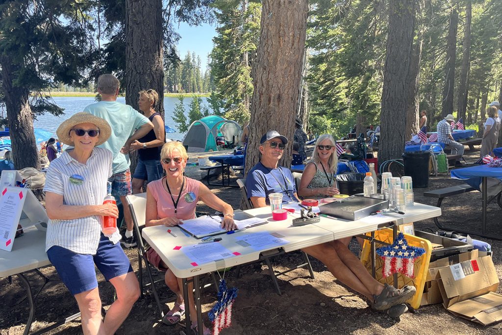 People sitting at a picnic table